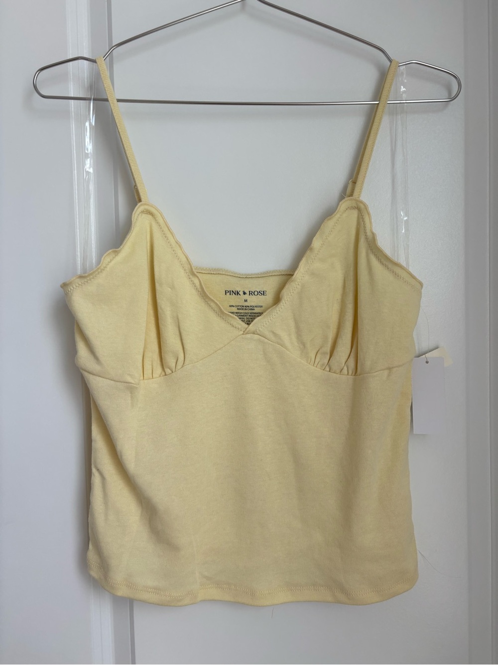 Pink Rose Pale Yellow Spaghetti Strap Tank